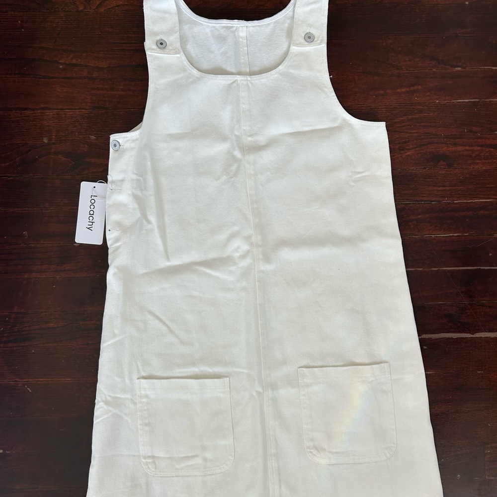 White Sleeveless Denim Overall Dress